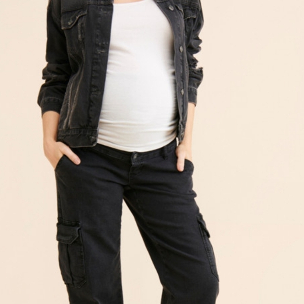 MAMA-LICIOUS MATERNITY  JEANS MLELLIE WIDE LEG CARGO BLACK DENIM SIZE 35/32.